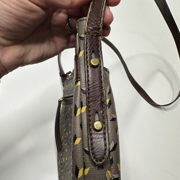 Fossil Purse Brown With Yellow Black Cream Arrows Golden Key Shoulder Bag - Picture 11 of 13